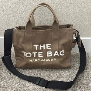 Marc Jacobs Tan Canvas Tote Bag with White Branding